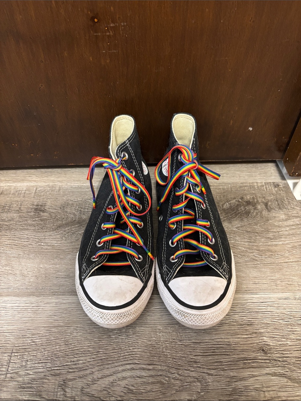 Converse kids high tops w rainbow laces